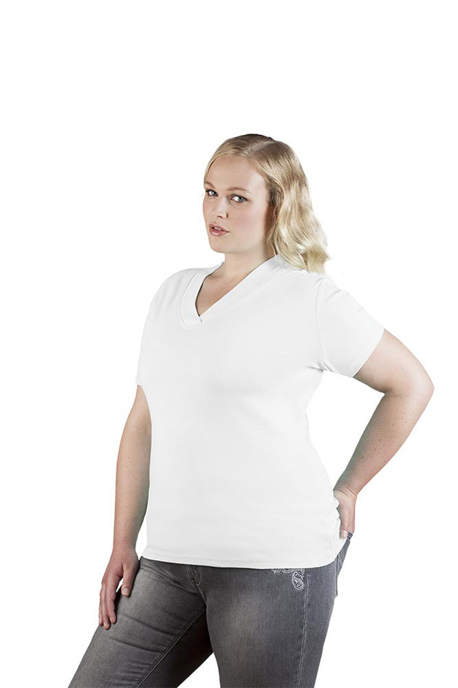 Ripp V-Ausschnitt T-Shirt Plus Size Damen Sale, Weiß, 4XL