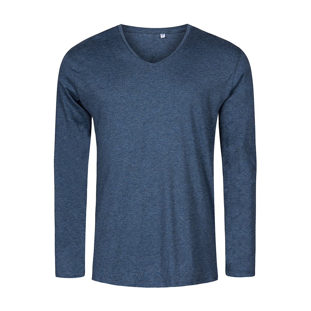 X.O V-Ausschnitt Langarmshirt Plus Size Herren, Marineblau-Melange, XXXL