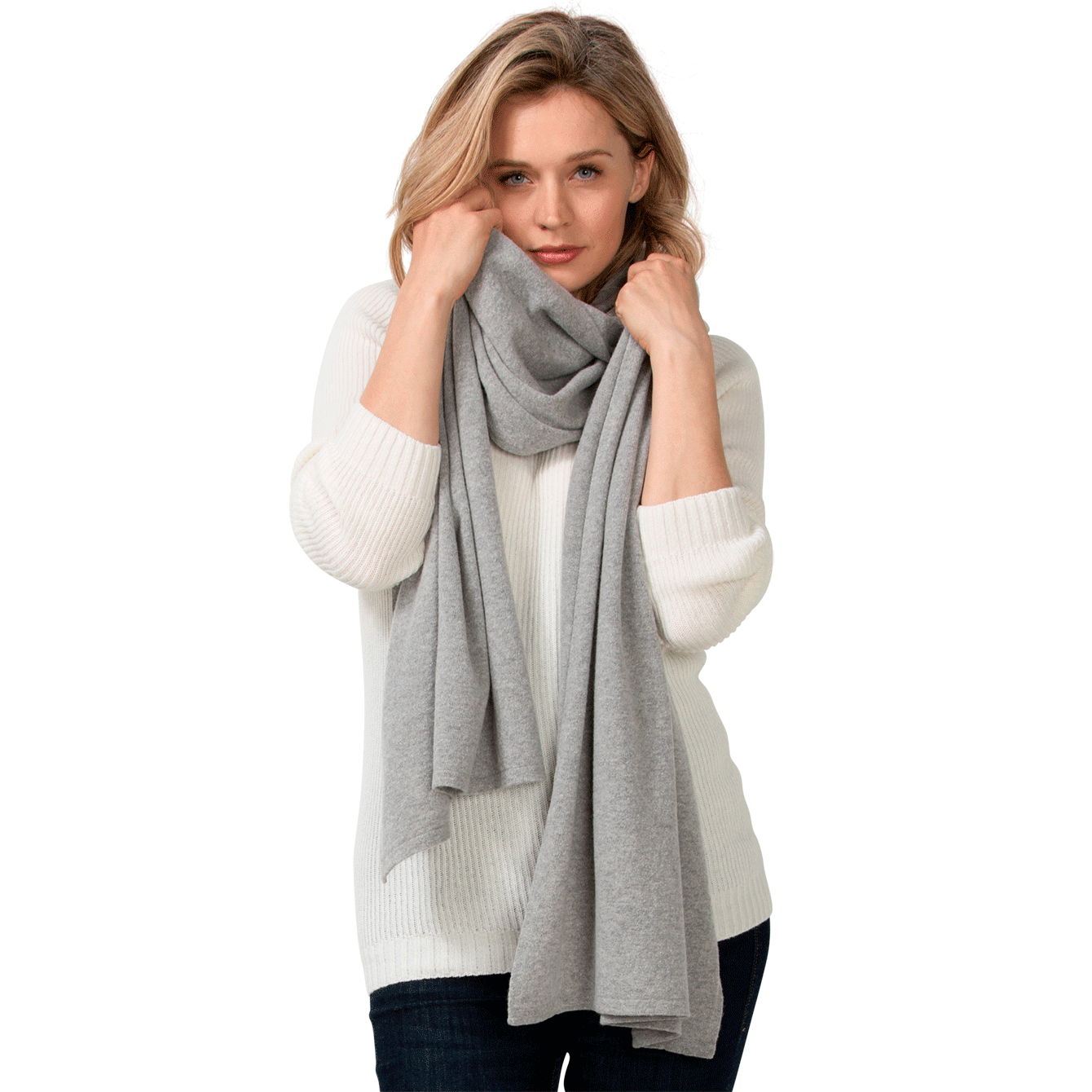 North Outdoor NAAVA Shawl - 100 % Merino Wool - Made in Finland, Light Grey
