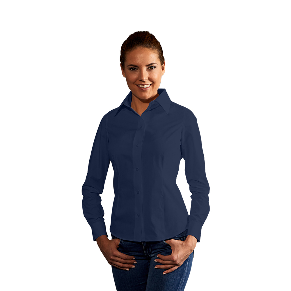 Business Langarm-Bluse Damen, Marineblau, L
