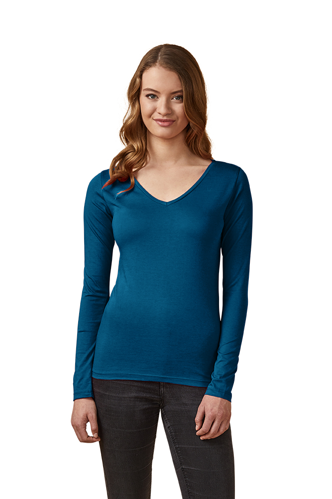 X.O V-Ausschnitt Langarmshirt Damen, Petrol, XL