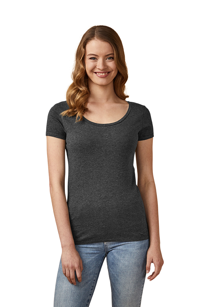 X.O Deep Scoop T-Shirt Damen, Schwarz-Melange, L