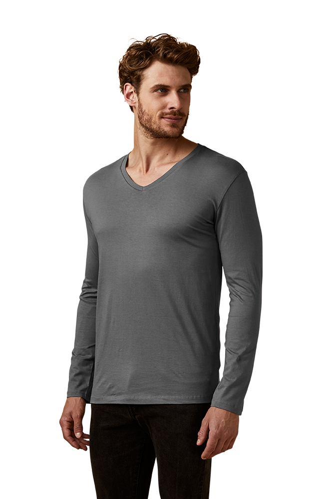 X.O V-Ausschnitt Langarmshirt Herren, Stahlgrau, XL