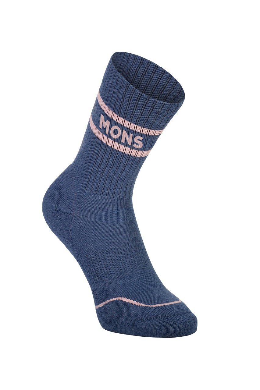 Mons Royale Unisex Signature Crew Sock - Merino Wool, Dark Denim / Powder Pink / 35-37