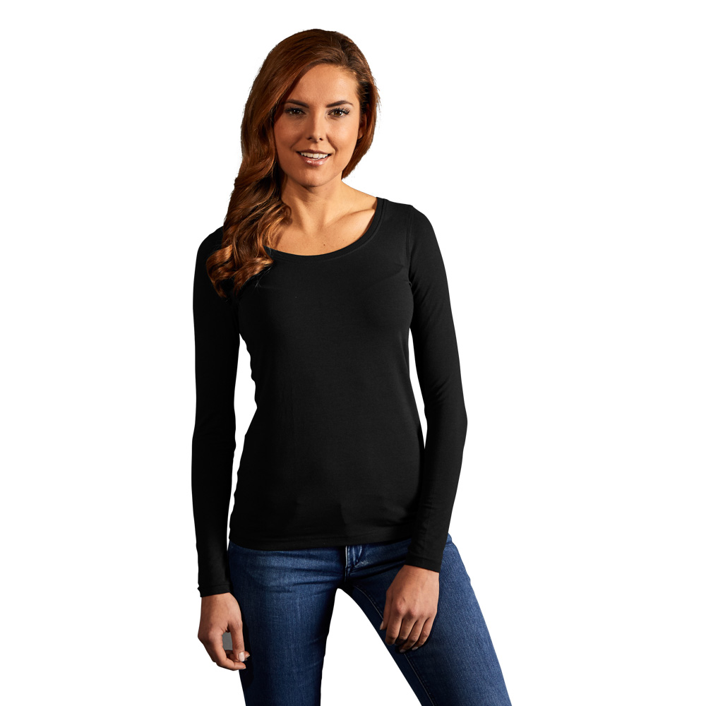 Slim-Fit Langarmshirt Damen, Schwarz, L