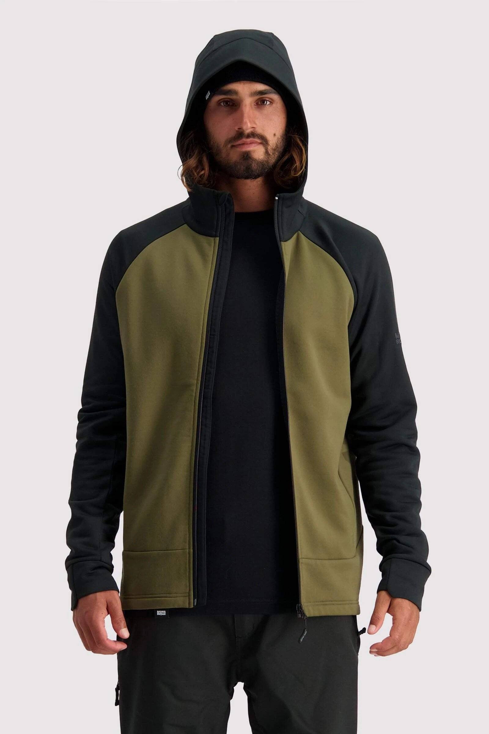 Mons Royale Men's Nevis Wool Fleece Jacket, Canteen / Black / S