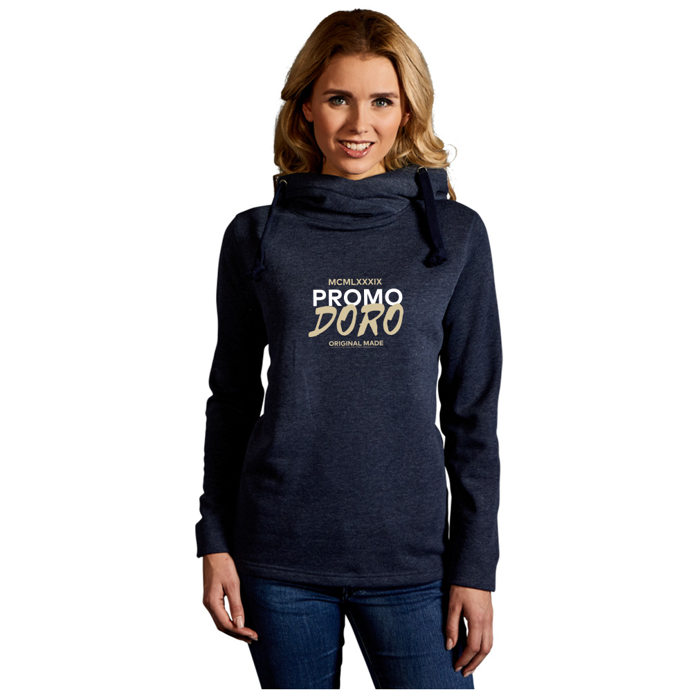 Print "promodoro original made" Heather Hoodie Damen, Blau-Melange, XL