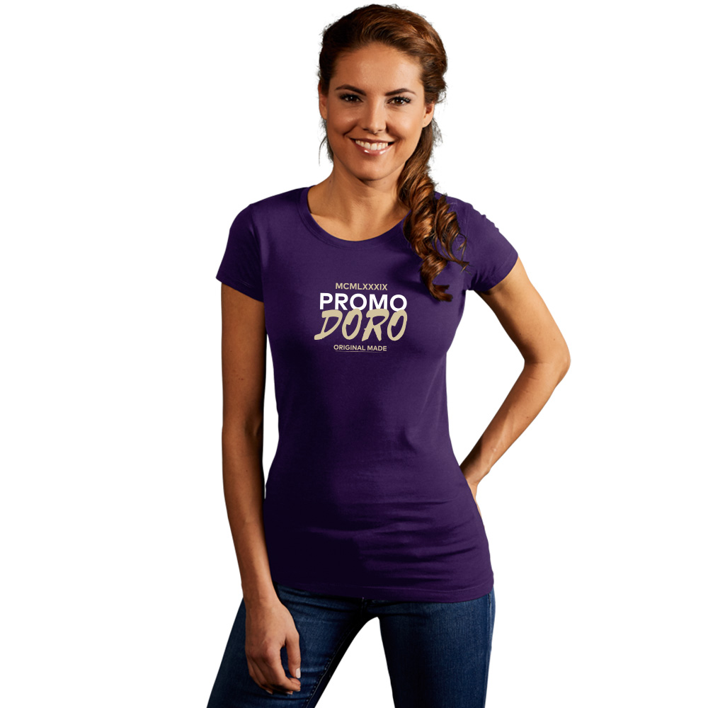 Print "promodoro original made" Bio T-Shirt Damen, Dunkellila, XL