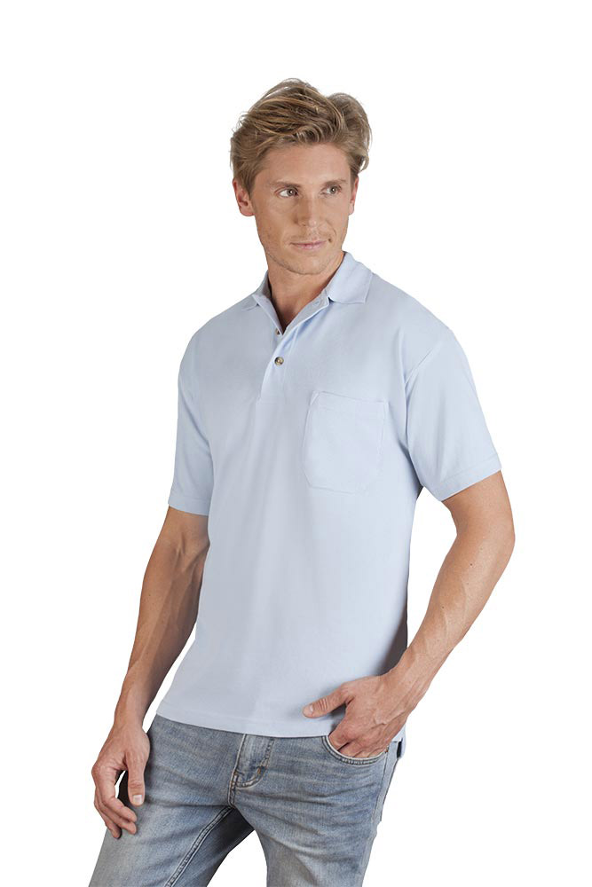 Heavy Poloshirt mit Brusttasche Herren Sale, Babyblau, XXL
