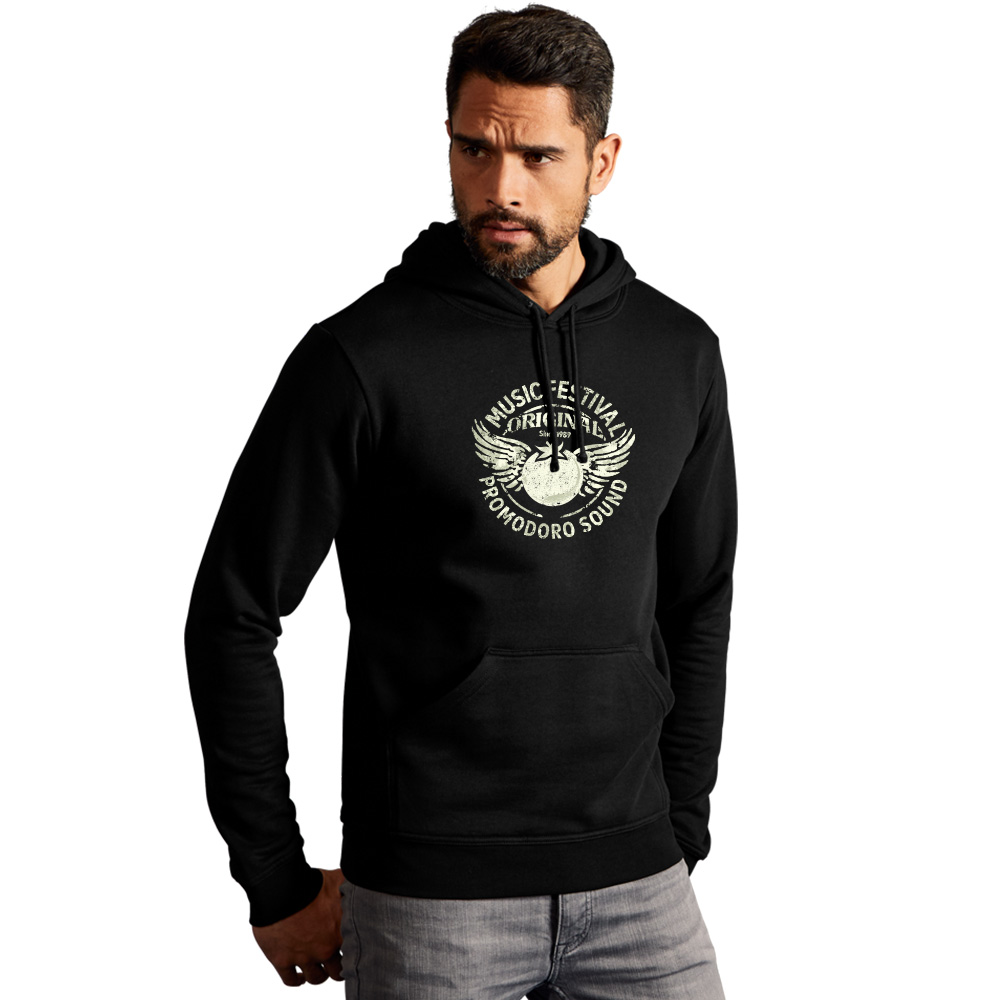 Print "promodoro sound" Basic Hoodie Herren, Schwarz, L