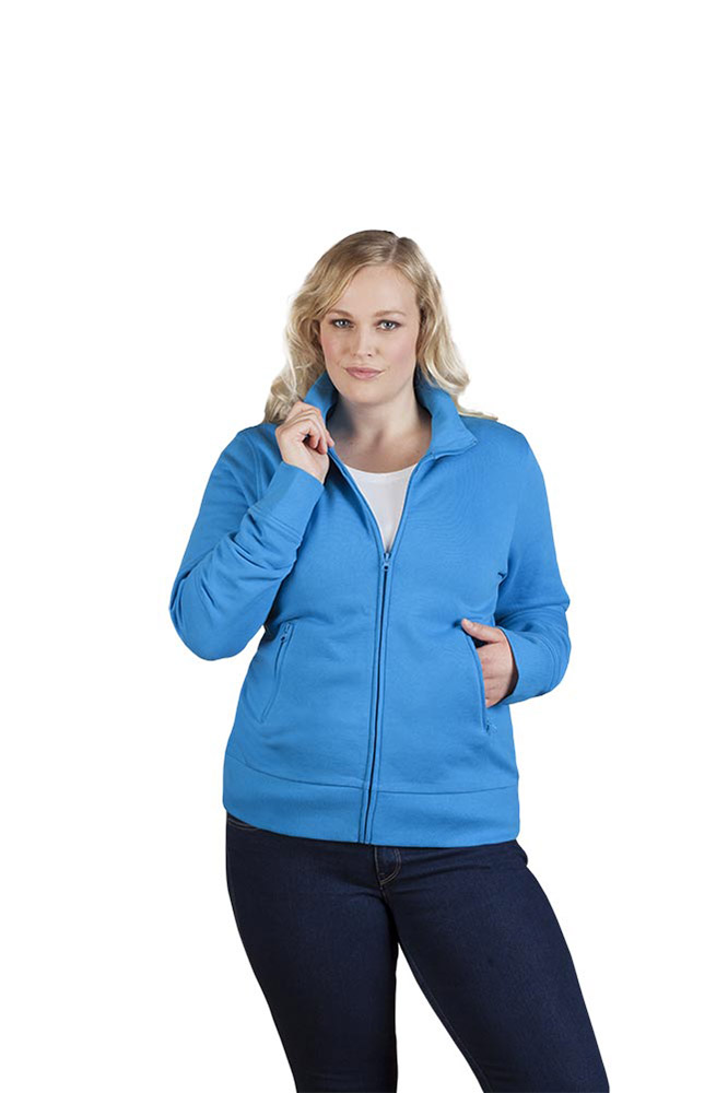 Stehkragen Zip Jacke Plus Size Damen, Türkis, XXL