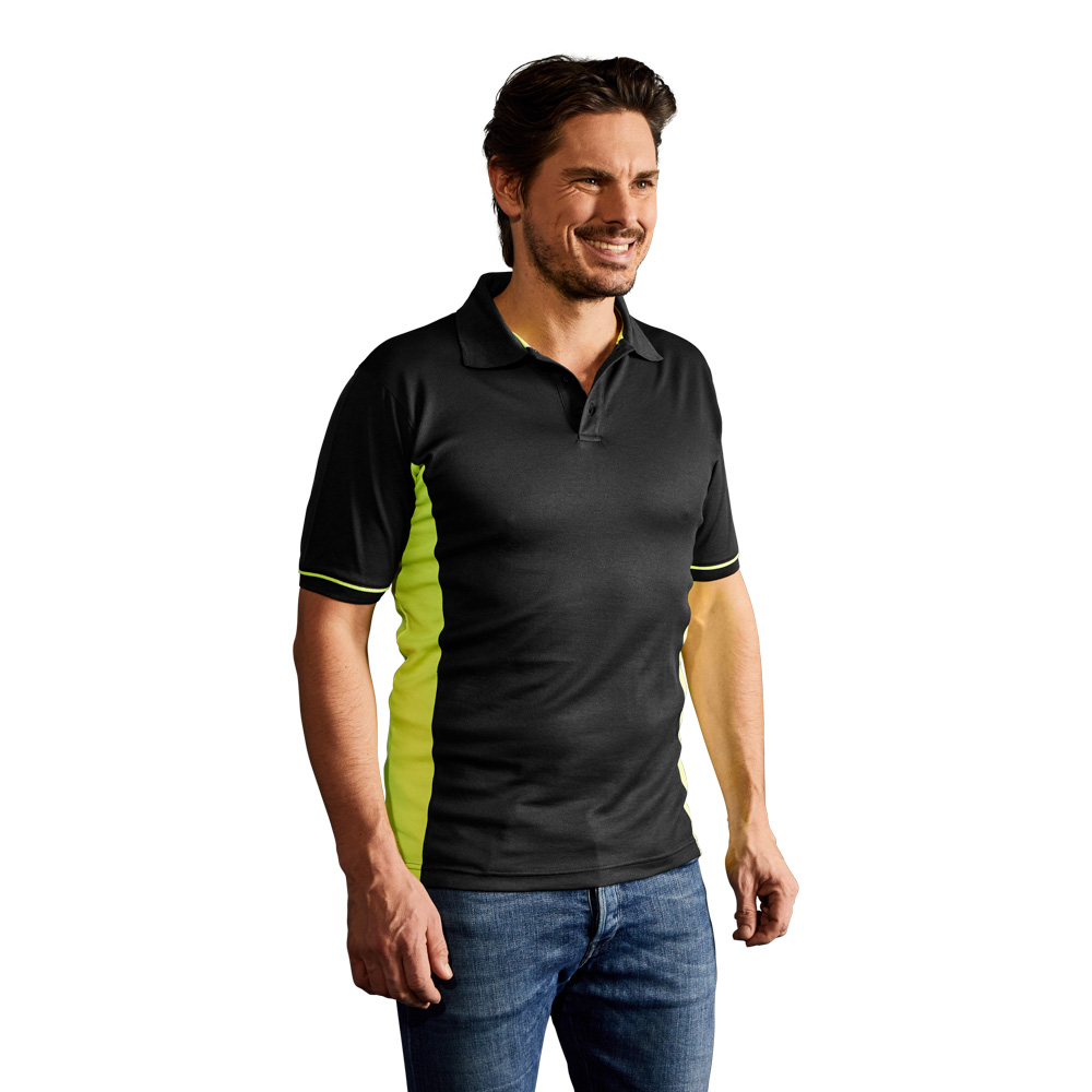Funktions Kontrast Poloshirt Herren, Graphit-Neongelb, L