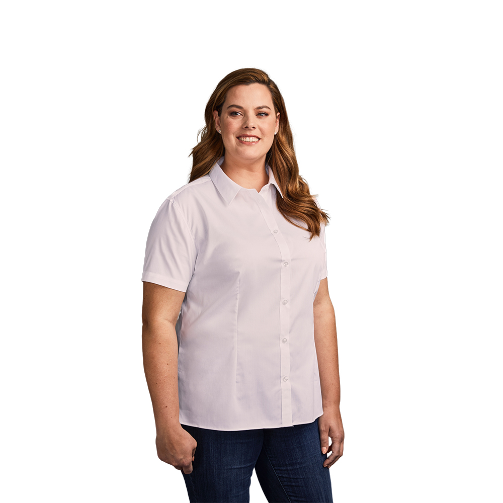 Oxford Kurzarm-Bluse Plus Size Damen, Weiß, XXXL