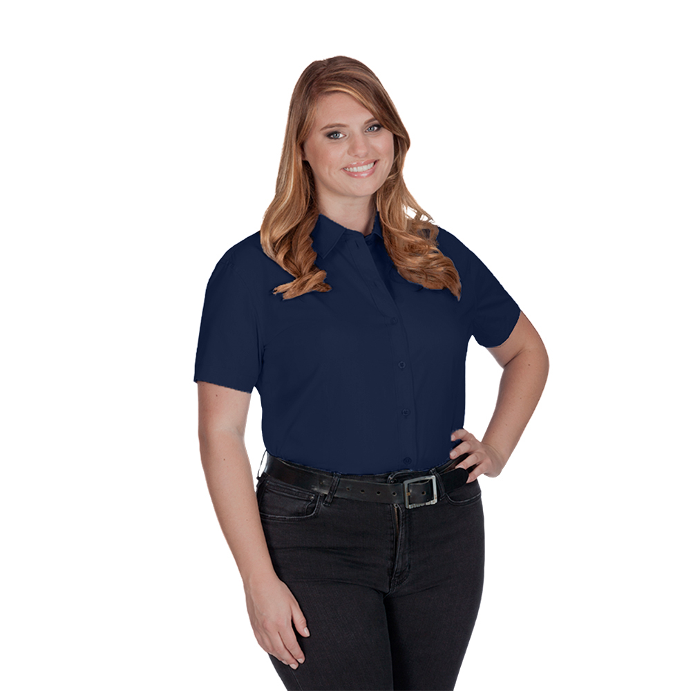 Business Kurzarm-Bluse Plus Size Damen, Marineblau, XXXL