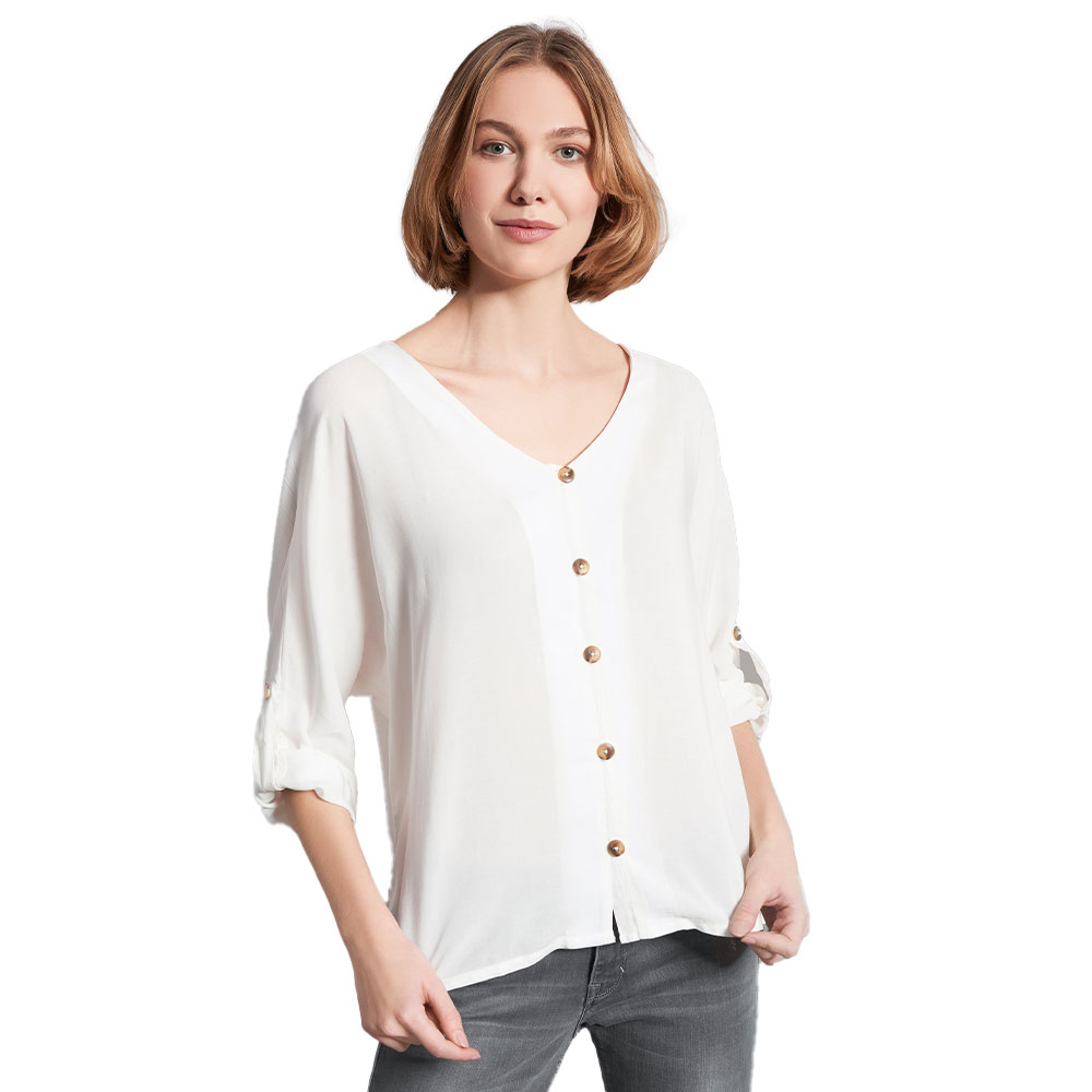 Blusenshirt Damen, Weiß, L
