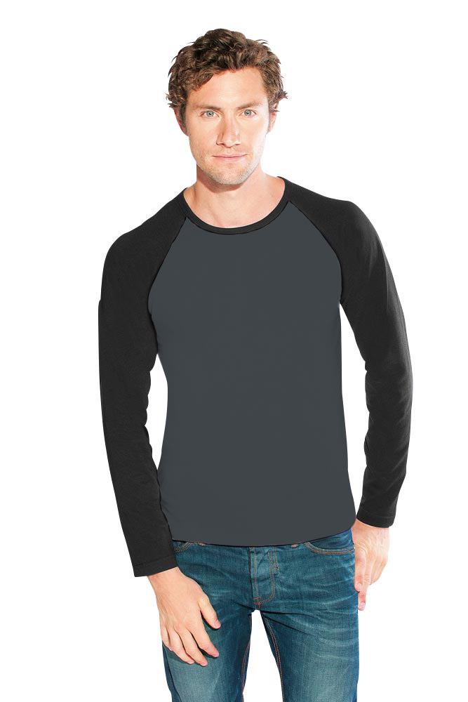 Raglan Baseball Langarmshirt Herren Sale, Charcoal-Schwarz, XL
