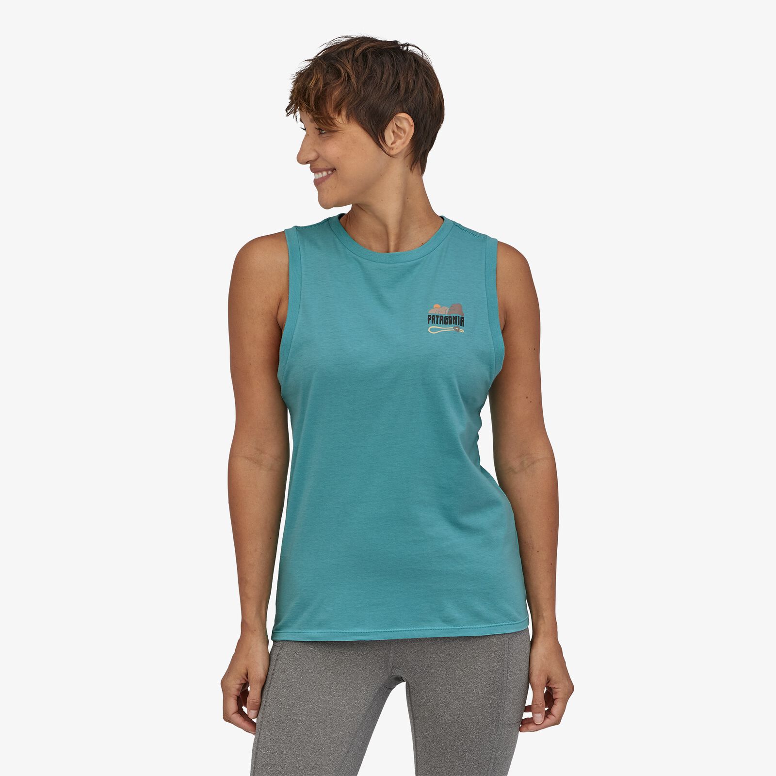 Patagonia Women's Save the Splitters Organic Cotton Muscle Tee, Iggy Blue / M