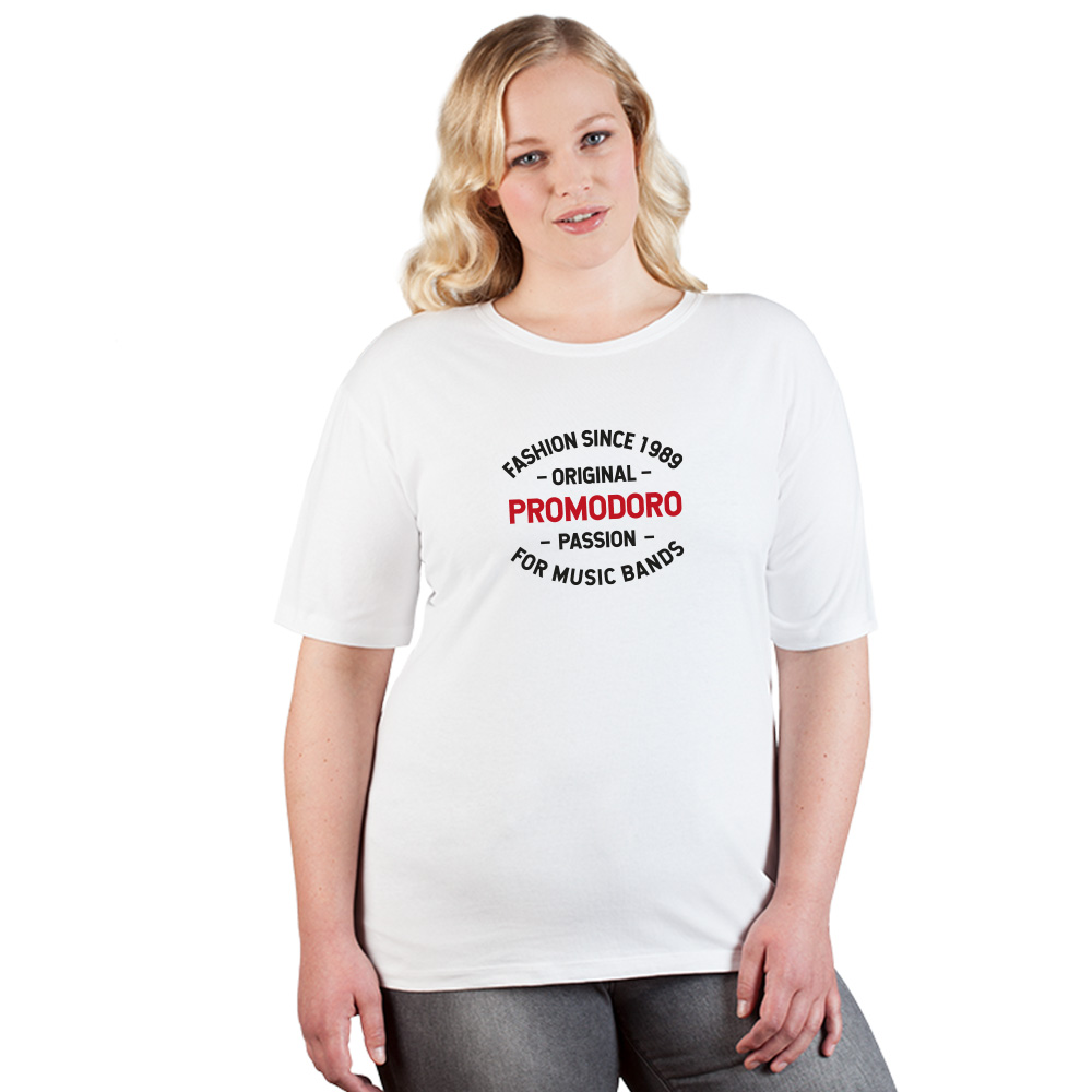 Print "promodoro passion" Premium T-Shirt Plus Size Damen, Weiß, XXXL