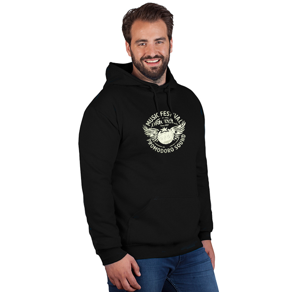 Print "promodoro sound" Basic Hoodie Plus Size Herren, Schwarz, 4XL