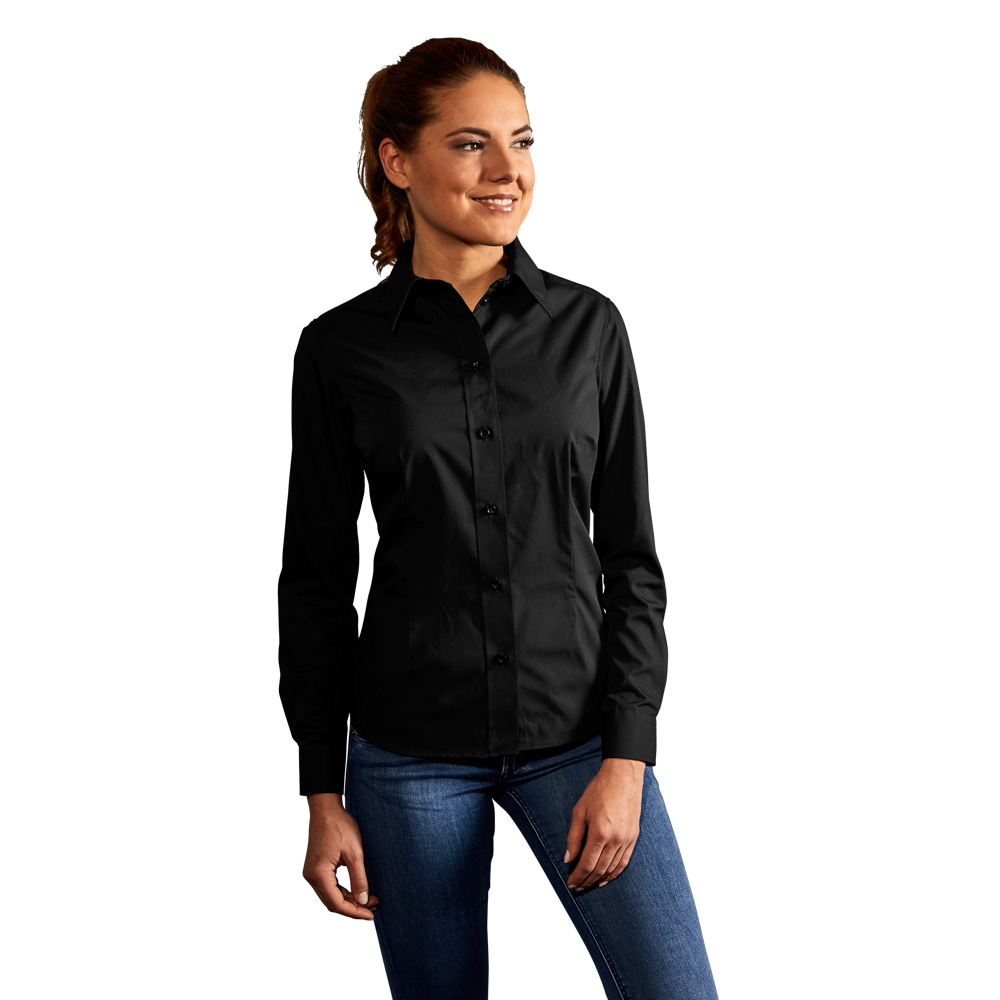 Business Langarm-Bluse Damen, Schwarz, L