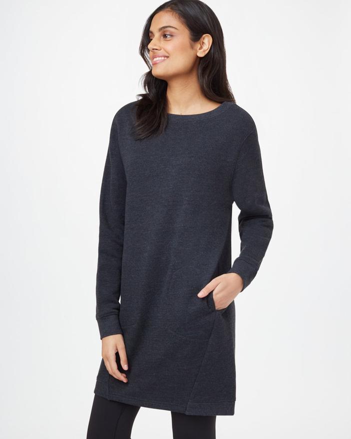 Tentree Women's Fleece Crew Dress, Meteorite Black Heather / S