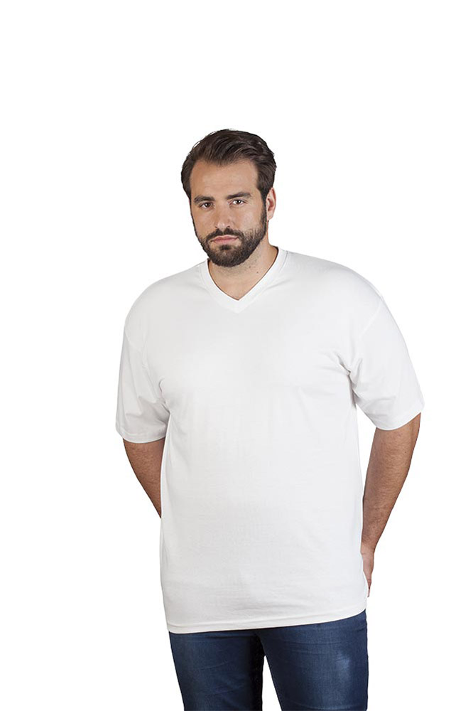 Premium V-Ausschnitt T-Shirt Plus Size Herren, Weiß, 4XL