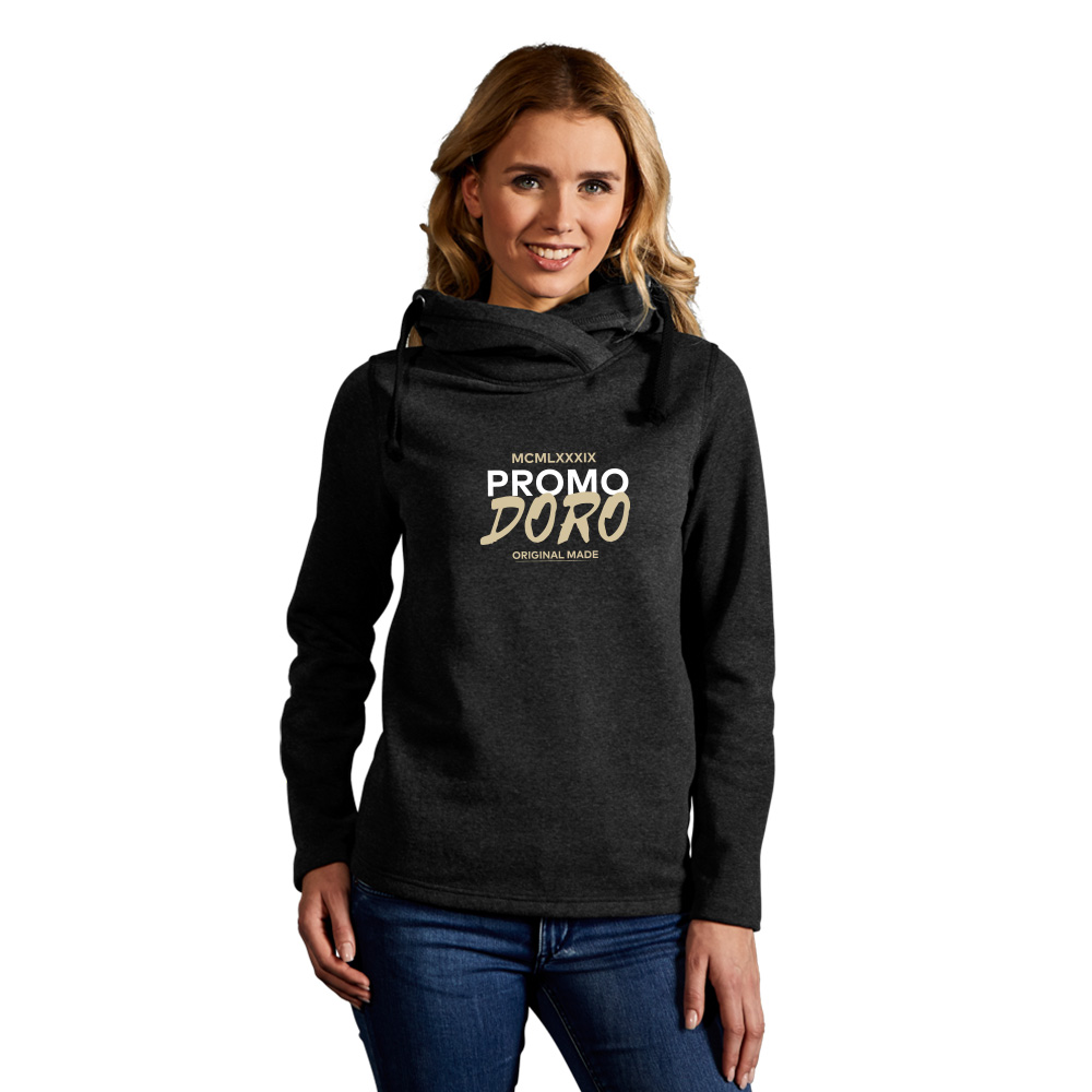 Print "promodoro original made" Heather Hoodie Damen, Schwarz-Melange, XL