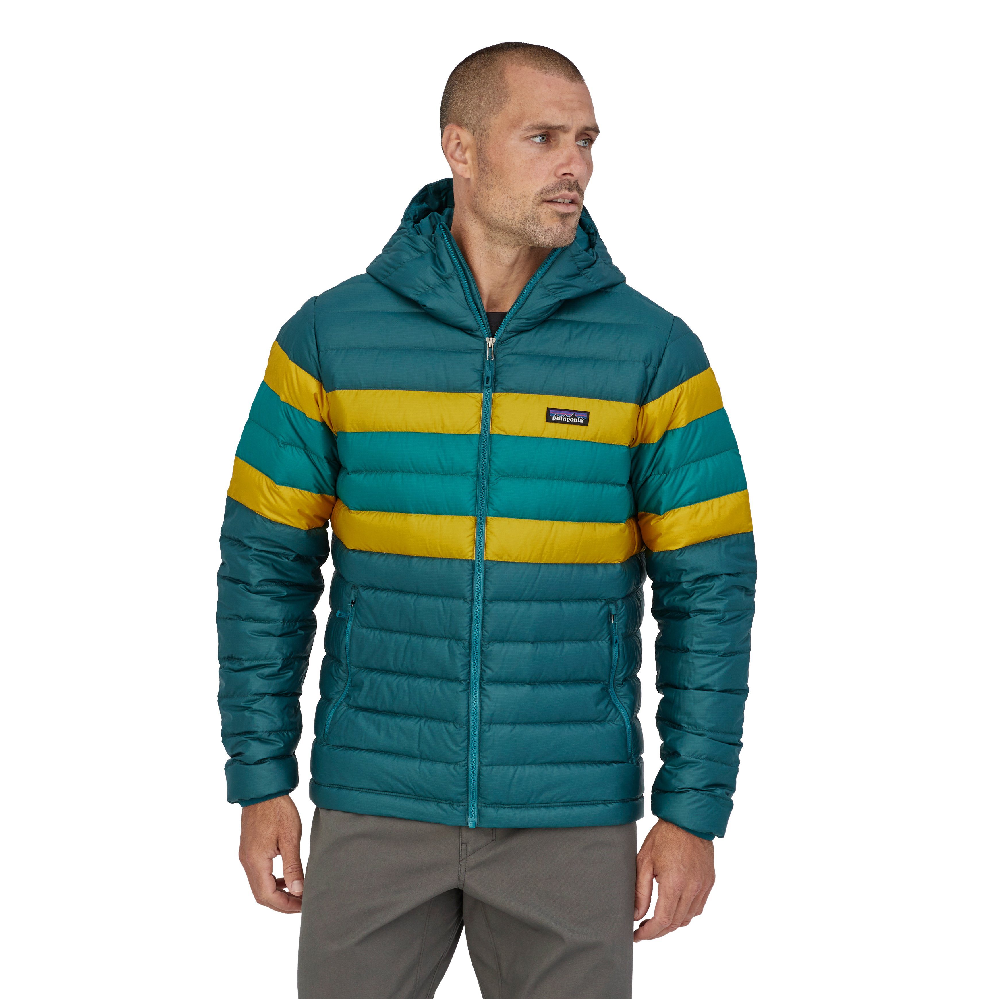 Patagonia Men's Down Sweater Hoody - Recycled Polyester, Dark Borealis Green / S