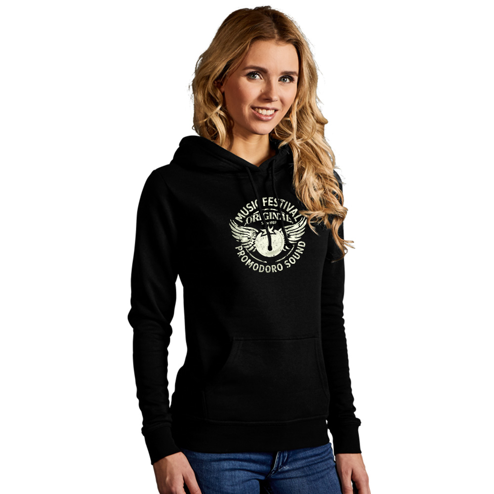 Print "promodoro sound" Basic Hoodie Damen, Schwarz, L