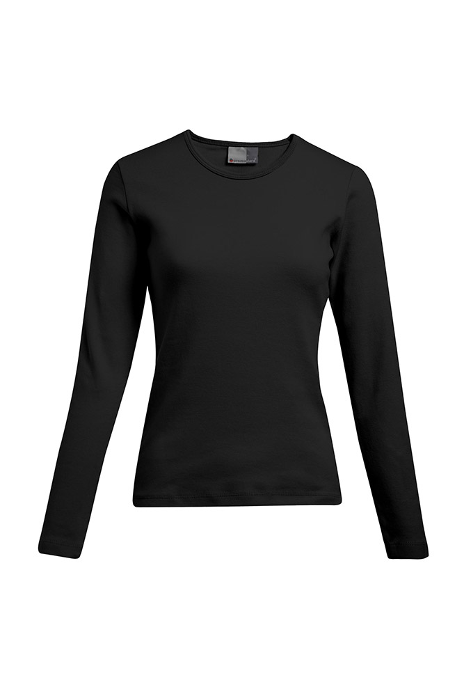 Interlock Langarmshirt Plus Size Damen Sale, Schwarz, XXL