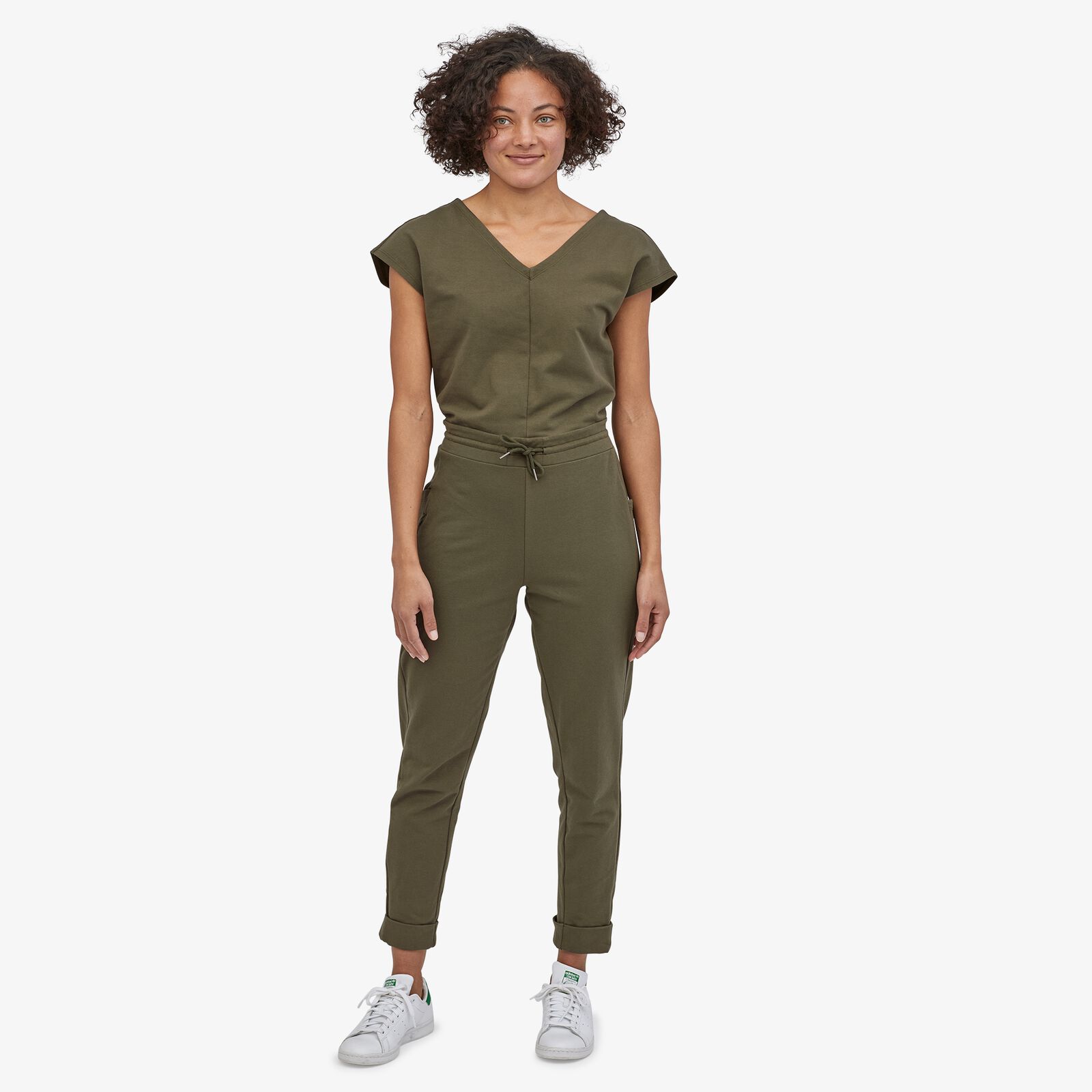 Patagonia Women's Organic Cotton Roaming Jumpsuit, Basin Green / M