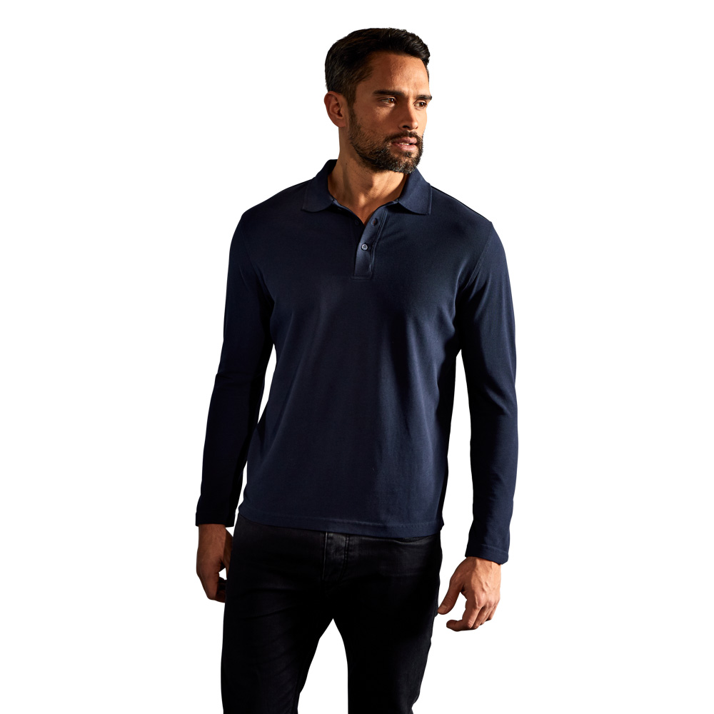 Heavy Langarm-Poloshirt Herren, Marineblau, XXL