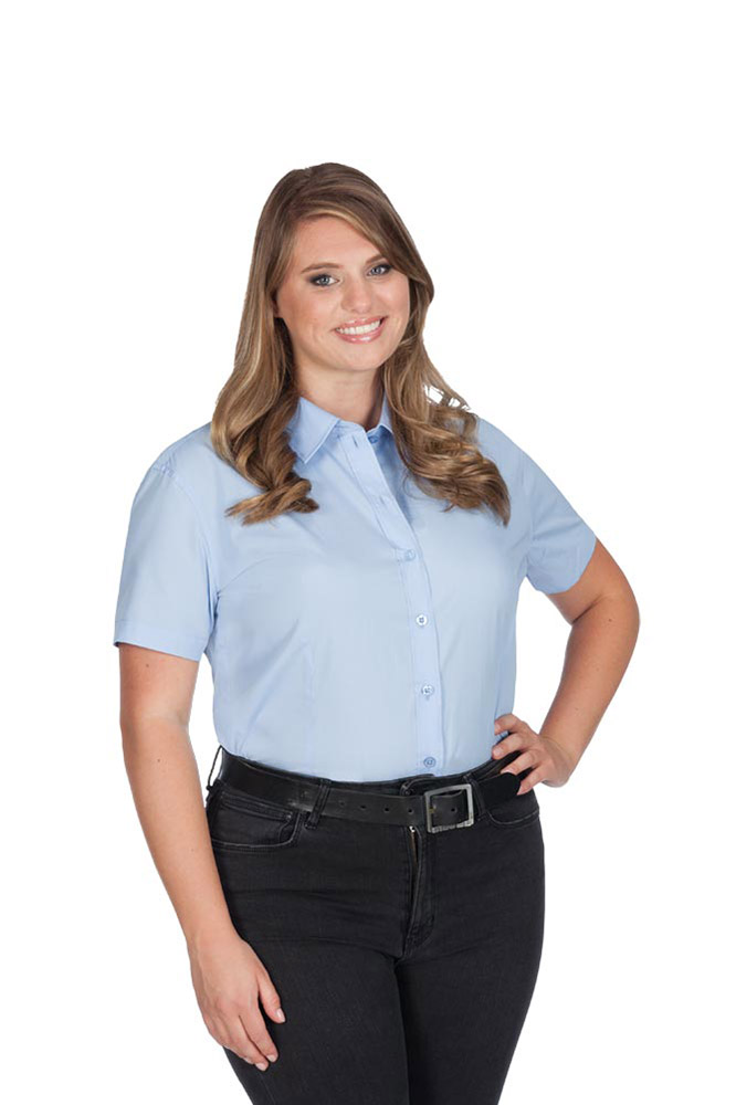 Business Kurzarm-Bluse Plus Size Damen, Hellblau, XXXL