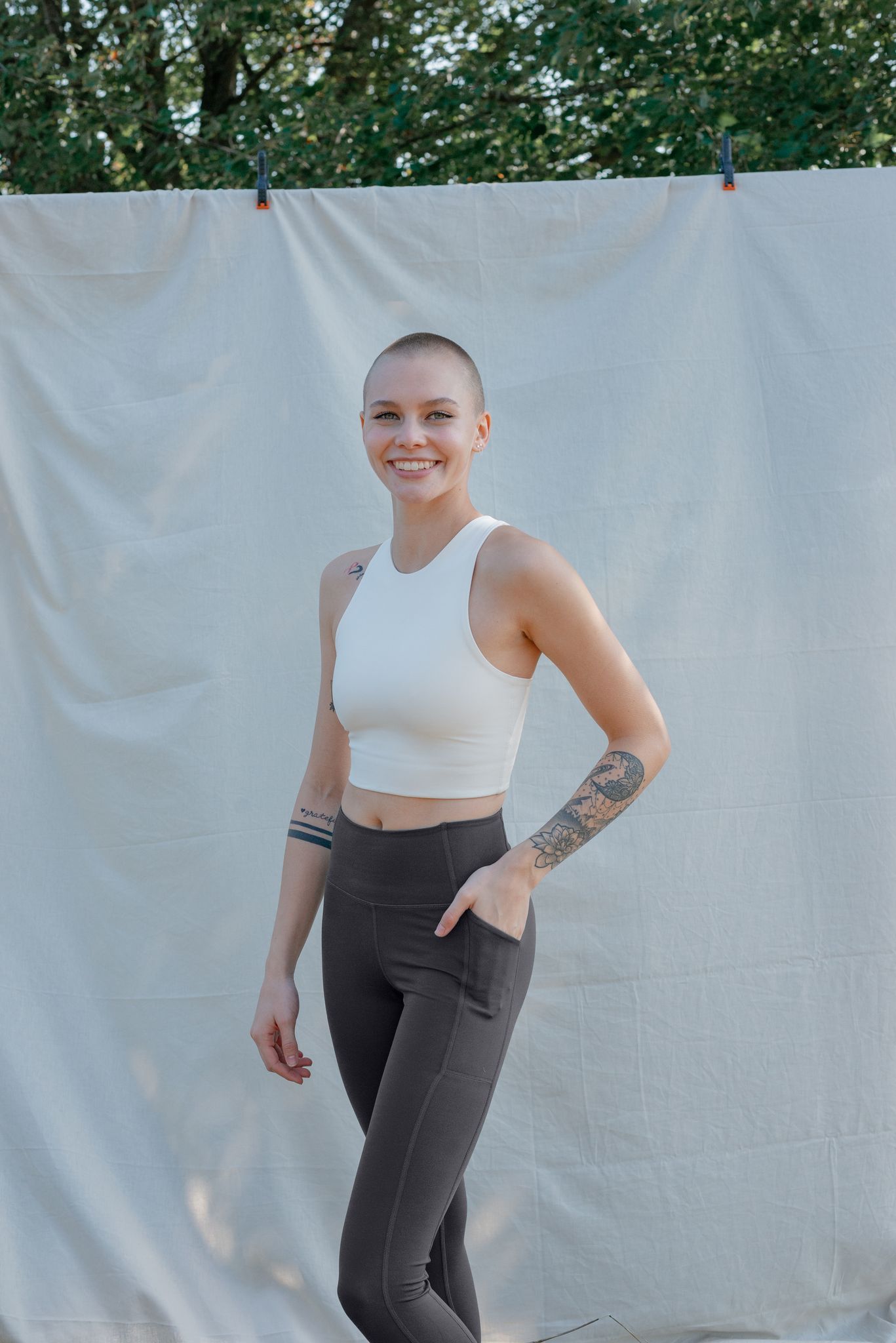 Girlfriend Collection Dylan Crop Bra - Made from Recycled Plastic Bottles, Ivory / S
