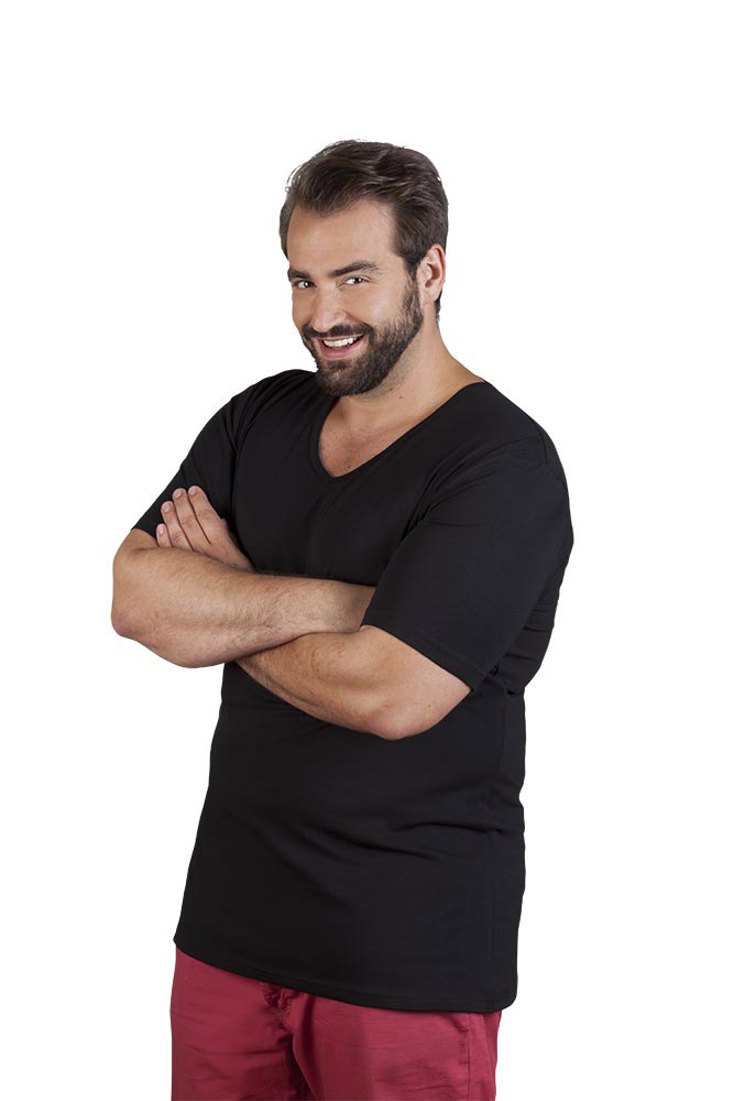 Slim-Fit V-Ausschnitt T-Shirt Plus Size Herren, Schwarz, XXXL