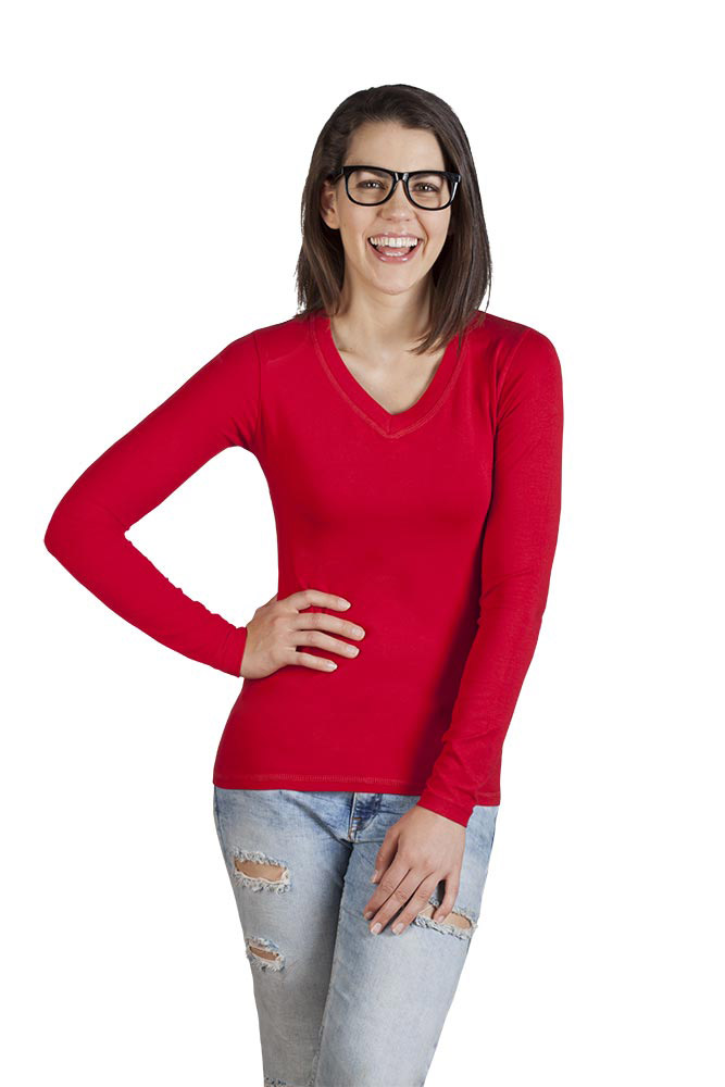 Wellness V-Ausschnitt Langarmshirt Damen Sale, Rot, L
