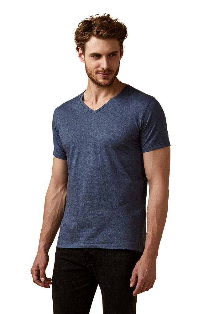 X.O V-Ausschnitt T-Shirt Herren, Marineblau-Melange, XXL