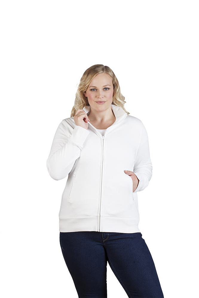 Stehkragen Zip Jacke Plus Size Damen, Weiß, XXL