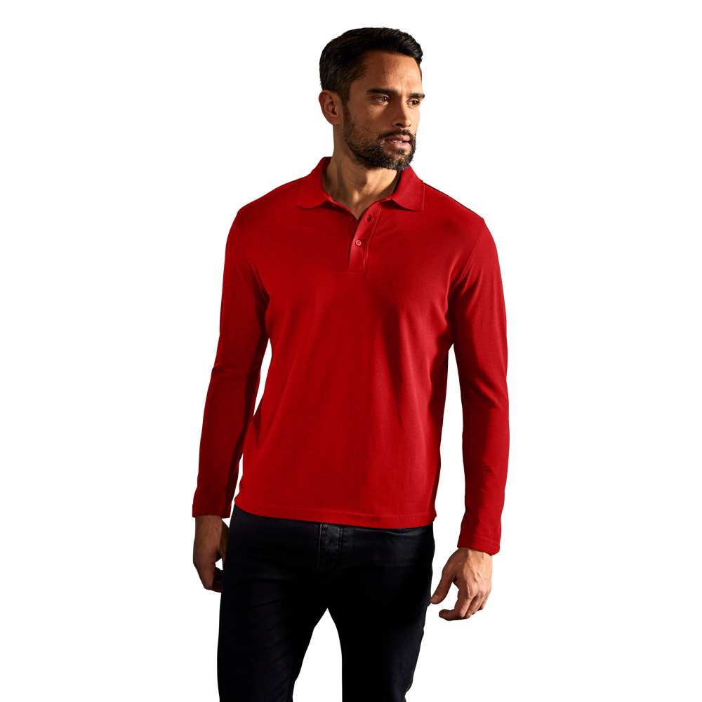 Heavy Langarm-Poloshirt Herren, Rot, XXL