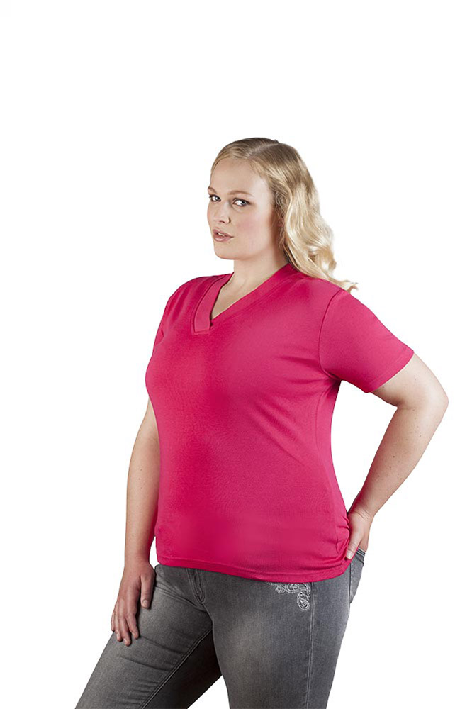 Ripp V-Ausschnitt T-Shirt Plus Size Damen, Pink, 4XL