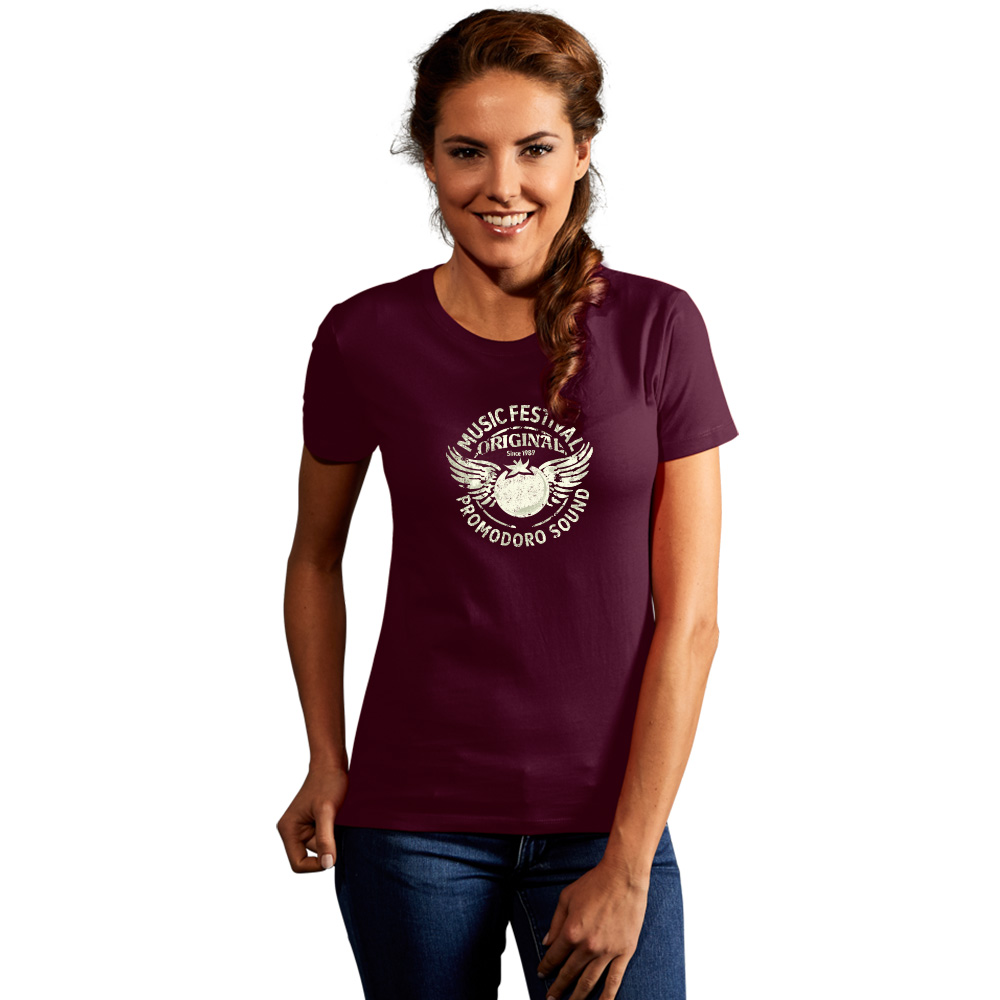Print "promodoro sound" Premium T-Shirt Damen, Burgund, L