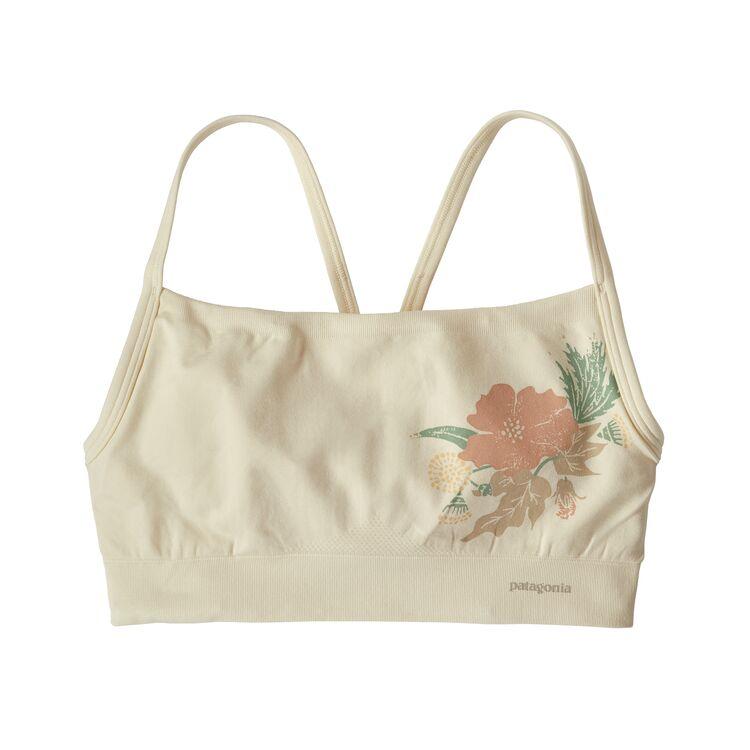 Patagonia Women's Active Mesh Sports Bra - Recycled Polyester, Cotton Flora Graphic: White Wash / XS