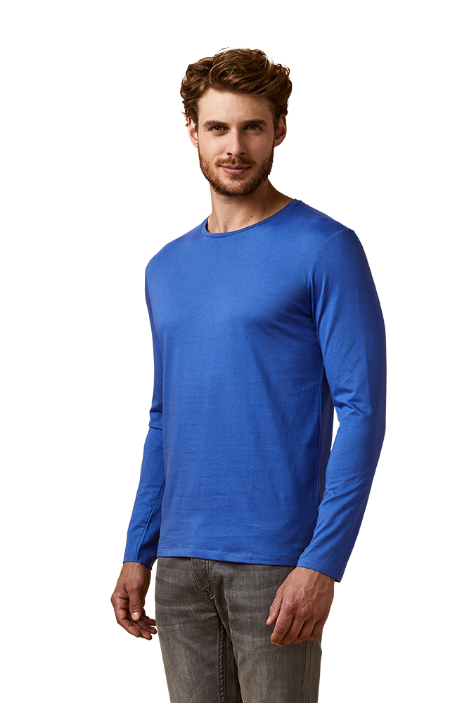 X.O Rundhals Langarmshirt Herren, Azurblau, XL