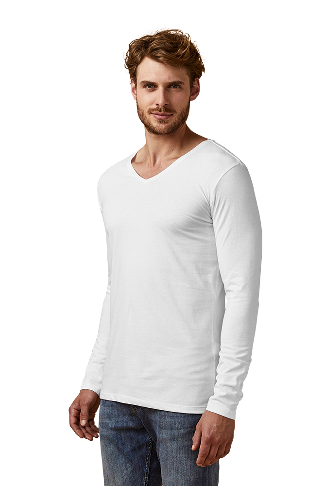 X.O V-Ausschnitt Langarmshirt Herren, Weiß, XXL