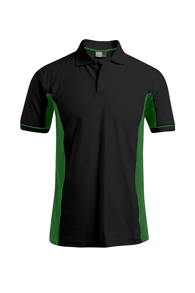 Funktions Kontrast Poloshirt Plus Size Herren, Schwarz-Dunkelgrün, XXXL