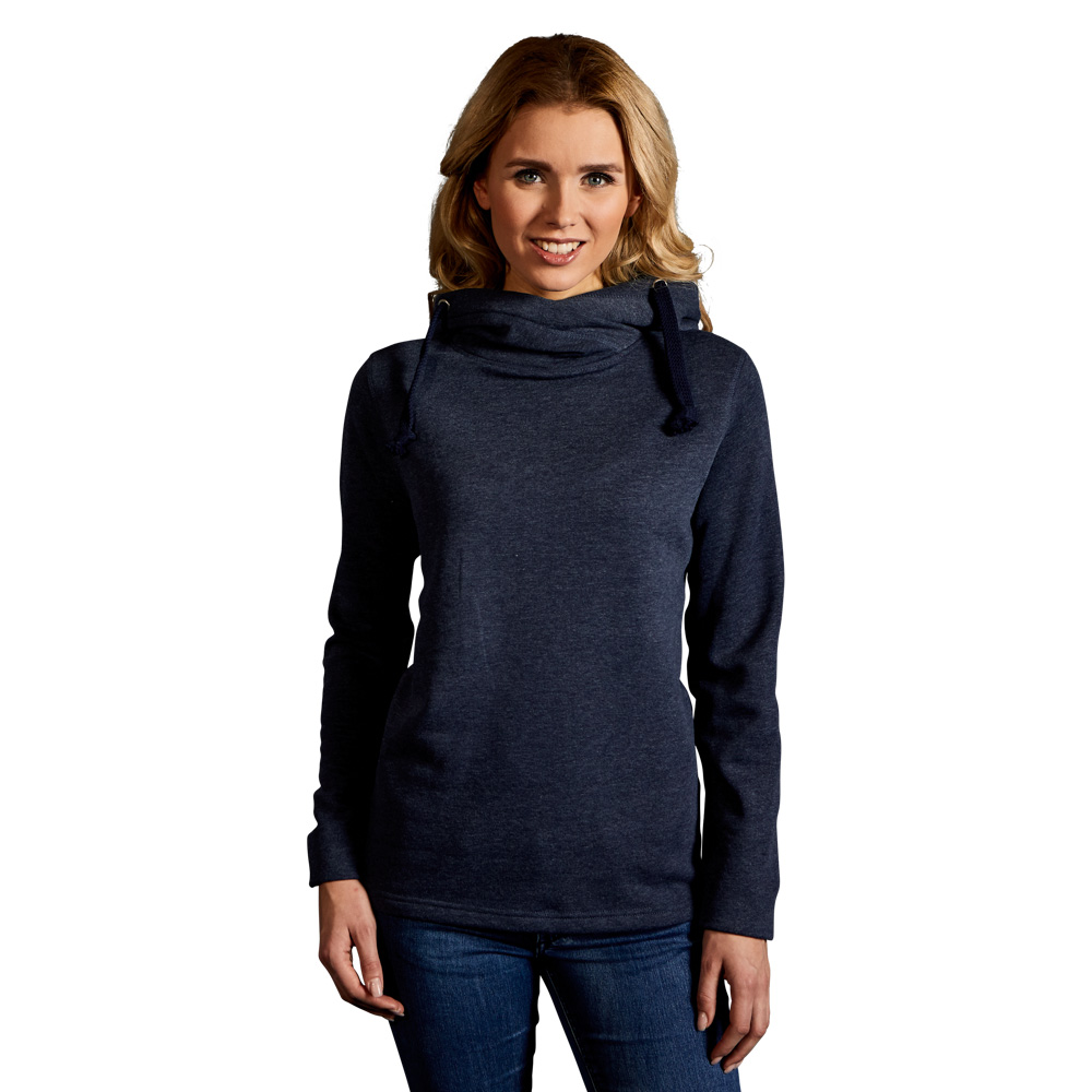 Heather Hoodie 60-40 Damen, Blau-Melange, L