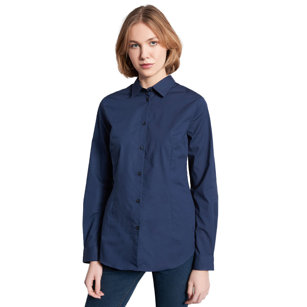 Slim-Fit Bluse Damen, Marineblau, L