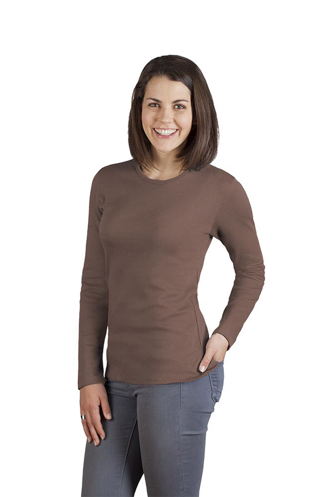 Interlock Langarmshirt Damen Sale, Braun, L