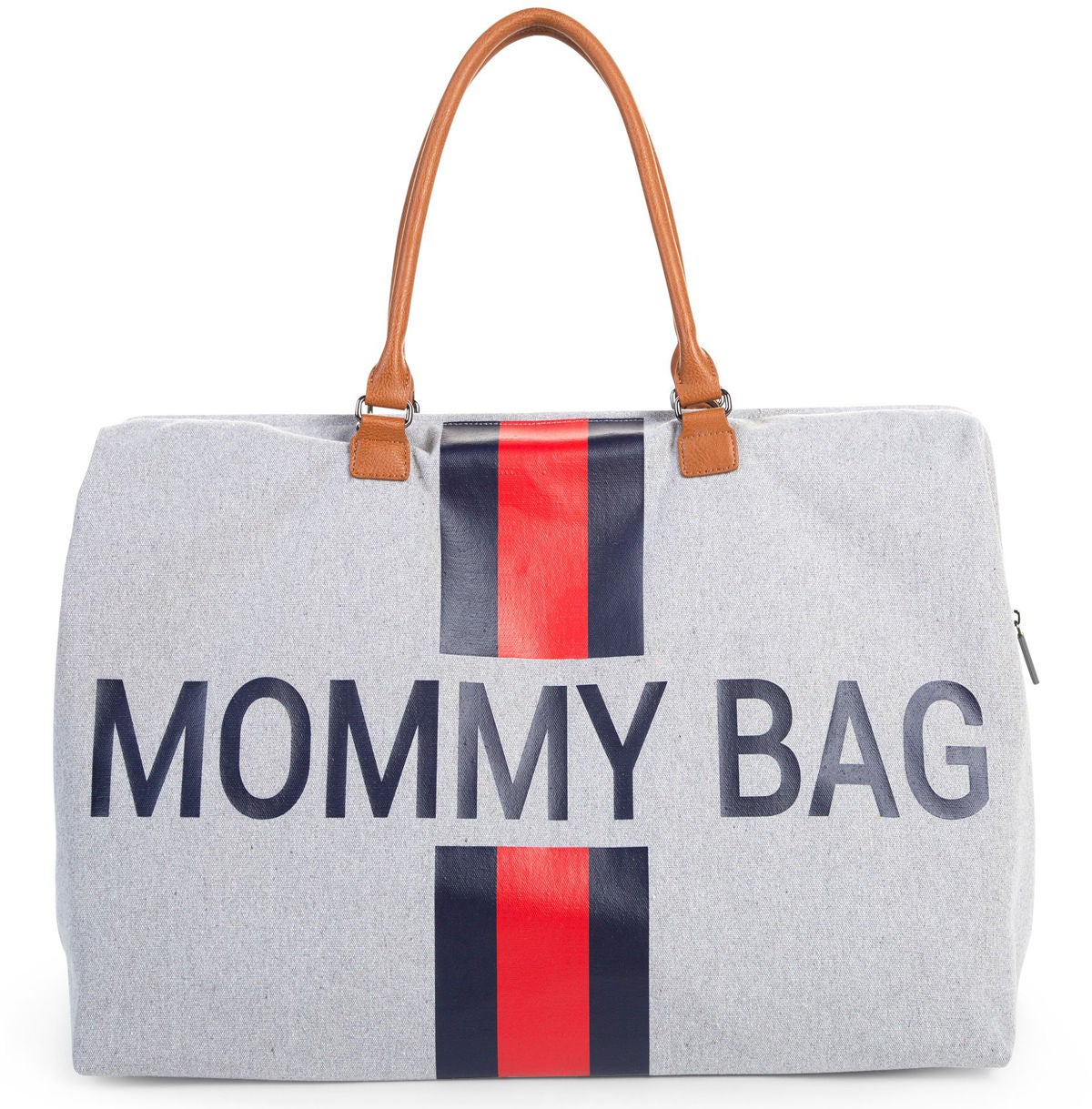 Childhome Mommy Canvas Wickeltasche, Grey Stripes Red/Blue