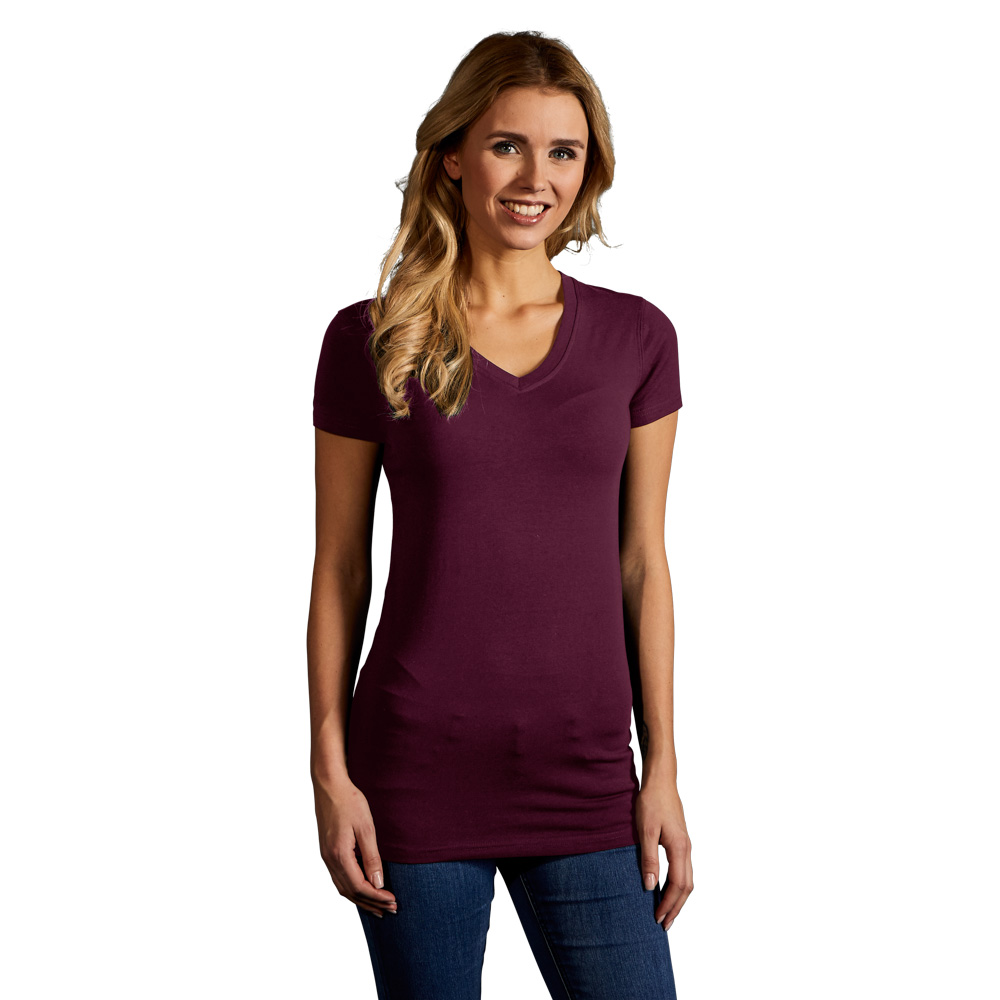 Slim-Fit V-Ausschnitt T-Shirt "Lang" Damen, Burgund, XL